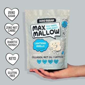 Max Mallow Sugar Free Marshmallows - Keto-Friendly, Deliciously Fluffy Treats Perfect for S'mores, Hot Chocolate, and Baking with Zero Sugar, Marshmallows for smores Zero Sugar Marshmallow 6 Pack