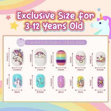 Modelones Press on Nails for Kids 144Pcs 6 Pack Children Acrylic Fake Nails Pre-glue Full Cover Glitter Gradient Color Starts Unicorn Short False Nail Art Kits Sets Christmas Gifts for Kids Girls