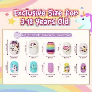 Modelones Press on Nails for Kids 144Pcs 6 Pack Children Acrylic Fake Nails Pre-glue Full Cover Glitter Gradient Color Starts Unicorn Short False Nail Art Kits Sets Christmas Gifts for Kids Girls