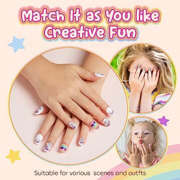Modelones Press on Nails for Kids 144Pcs 6 Pack Children Acrylic Fake Nails Pre-glue Full Cover Glitter Gradient Color Starts Unicorn Short False Nail Art Kits Sets Christmas Gifts for Kids Girls