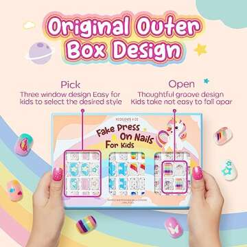 Modelones Press on Nails for Kids 144Pcs 6 Pack Children Acrylic Fake Nails Pre-glue Full Cover Glitter Gradient Color Starts Unicorn Short False Nail Art Kits Sets Christmas Gifts for Kids Girls