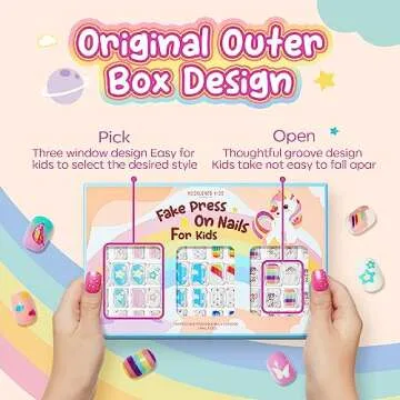 Modelones Press on Nails for Kids 144Pcs 6 Pack Children Acrylic Fake Nails Pre-glue Full Cover Glitter Gradient Color Starts Unicorn Short False Nail Art Kits Sets Christmas Gifts for Kids Girls