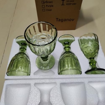 Taganov Green Wine Glasses 4-Pack Vintage Style Goblets