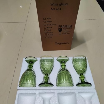 Taganov Green Wine Glasses 4-Pack Vintage Style Goblets