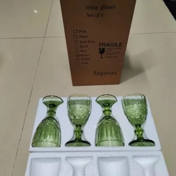 Taganov Green Wine Glasses 4-Pack Vintage Style Goblets