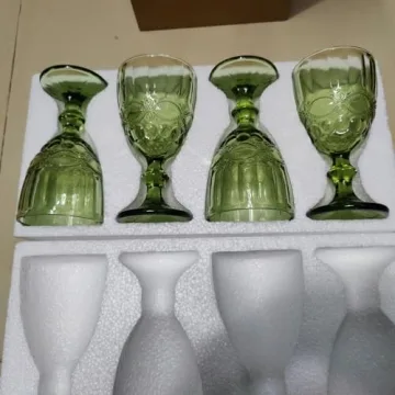 Taganov Green Wine Glasses 4-Pack Vintage Style Goblets