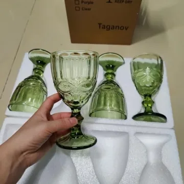 Taganov Green Wine Glasses 4-Pack Vintage Style Goblets