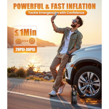 Tire Inflator Portable Air Compressor: 20000mAh & 150PSI Fast Inflation Air Pump for Car Moto Bike B...