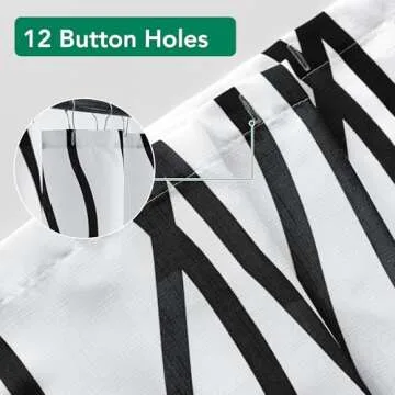 Biscaynebay Extra Long Textured Fabric Shower Curtain 72 W x 84 L, Black Printed Striped Linen Modern Hotel Luxury Quality Cloth Bathroom Curtains Machine Washable