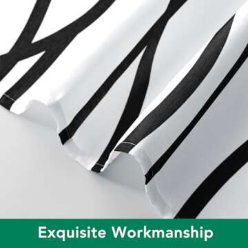 Biscaynebay Extra Long Textured Fabric Shower Curtain 72 W x 84 L, Black Printed Striped Linen Modern Hotel Luxury Quality Cloth Bathroom Curtains Machine Washable