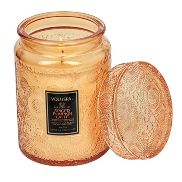 Voluspa Spiced Pumpkin Latte, Large Candle Jar, 18 Ounce, 100 Hour Burn Time, All Natural Wicks & Co...