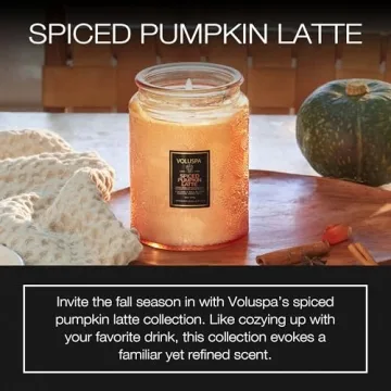 Voluspa Spiced Pumpkin Latte, Large Candle Jar, 18 Ounce, 100 Hour Burn Time, All Natural Wicks & Coconut Wax for Clean Burning, Vegan, Poured in the USA