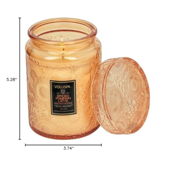 Voluspa Spiced Pumpkin Latte, Large Candle Jar, 18 Ounce, 100 Hour Burn Time, All Natural Wicks & Coconut Wax for Clean Burning, Vegan, Poured in the USA