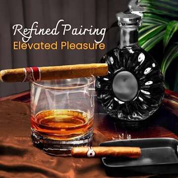 The Cocktail Box Co Cigar Whiskey Glass with Cigar Holder, Whiskey Cigar Glass Holder Set with 2 Whi...