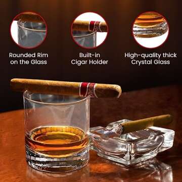 Cigar Whiskey Glass Set with Holder & Whiskey Stones