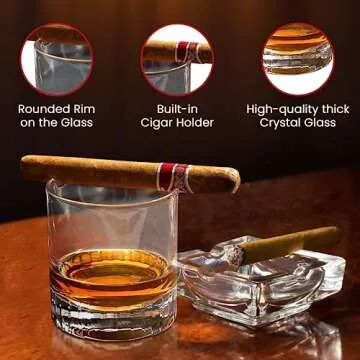 Cigar Whiskey Glass Set with Holder & Whiskey Stones