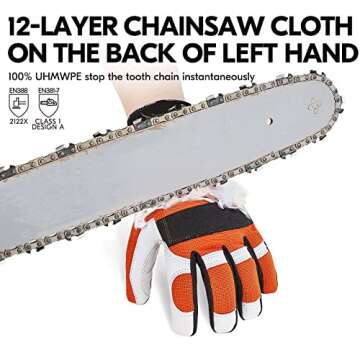 Vgo... 1Pair Chainsaw Gloves, 12-Layer Chainsaw Protection on Left Hand Back, Safety leather Work Gl...