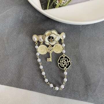 Elegant Imitation Pearl Dangle Chain Brooch for Women
