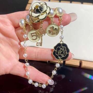 Elegant Imitation Pearl Dangle Chain Brooch for Women