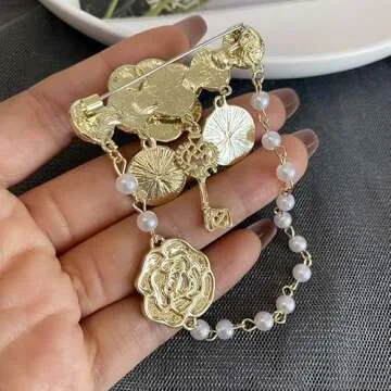 Elegant Imitation Pearl Dangle Chain Brooch for Women