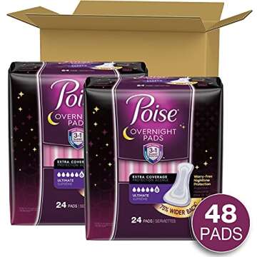 Poise Overnight Incontinence Pads for Women, Ultimate Absorbency, 24 Count (Pack of 2) (Packaging Ma...