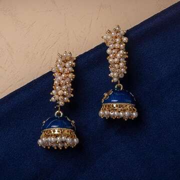 Moonstruck Jhumkas With White Pearls For Women
