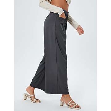 SweatyRocks Women's Casual Wide Leg High Waisted Button Down Straight Long Trousers Pants Solid Grey L