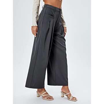 SweatyRocks Women's Casual Wide Leg High Waisted Button Down Straight Long Trousers Pants Solid Grey L