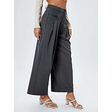 SweatyRocks Women's Casual Wide Leg High Waisted Button Down Straight Long Trousers Pants Solid Grey L