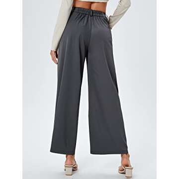SweatyRocks Women's Casual Wide Leg High Waisted Button Down Straight Long Trousers Pants Solid Grey L