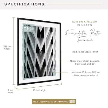 MCS Foundation 24x30 Poster Frame Traditional Black, Vertical & Horizontal Wall Hanging Large Picture Frame for Photos, Posters & Art Prints (1-Pack)