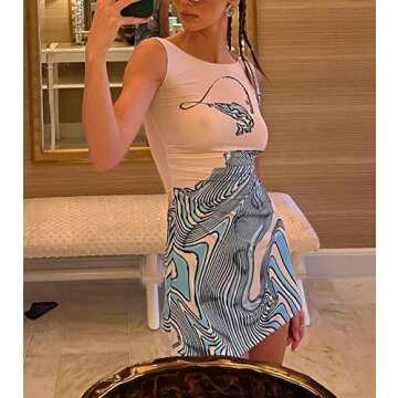 Argeousgor Women Y2k Tie Dye Tank Dress Sleeveless Bodycon Long Dresses Printed Slim Fit Short Dress Trendy Summer Sundress A-White