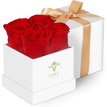 VLove® Forever Preserved Roses in Chelsea White Box – Eternal Red Roses Gift