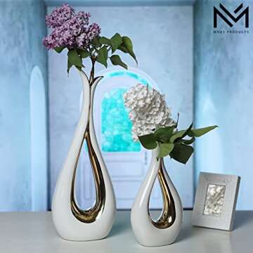 MNAS Products - White Ceramic Decorative Vases, Set of 2, Nordic, Modern, Minimalist Design, for Hom...