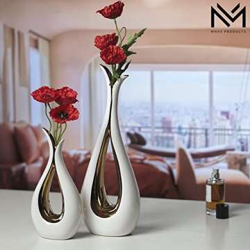 MNAS Products - White Ceramic Decorative Vases, Set of 2, Nordic, Modern, Minimalist Design, for Home Decor, Bedroom, Weddings, Restaurants, Office and More