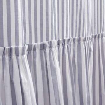 Eastern 100% Cotton Gray Farmhouse Shower Curtain with Lace Trim, Shabby Chic Shower Curtains for Bathroom, Country Cottage Ruffled Fabric Shower Curtain Washable 72 x 72