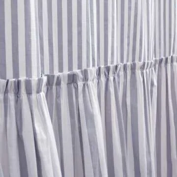 Eastern 100% Cotton Gray Farmhouse Shower Curtain with Lace Trim, Shabby Chic Shower Curtains for Bathroom, Country Cottage Ruffled Fabric Shower Curtain Washable 72 x 72