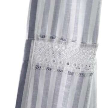 Eastern 100% Cotton Gray Farmhouse Shower Curtain with Lace Trim, Shabby Chic Shower Curtains for Bathroom, Country Cottage Ruffled Fabric Shower Curtain Washable 72 x 72