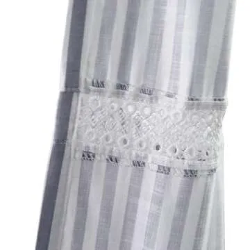 Eastern 100% Cotton Gray Farmhouse Shower Curtain with Lace Trim, Shabby Chic Shower Curtains for Bathroom, Country Cottage Ruffled Fabric Shower Curtain Washable 72 x 72