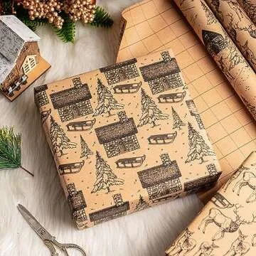 RUSPEPA Christmas Wrapping Paper - Black Sketch Design - 4 Rolls - 30 Inches x 10 Feet Per Roll