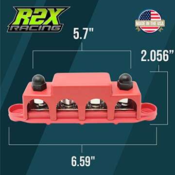 4 Post Power Distribution Block Bus Bar with Cover - Made in The USA - 250 Amp Rating - Marine, Automotive, and Solar Wiring (5/16" - Red)