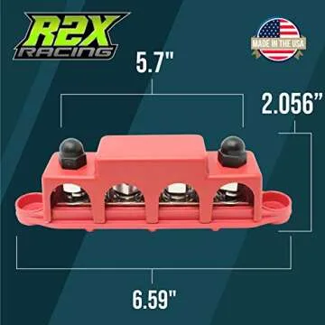 4 Post Power Distribution Block Bus Bar with Cover - Made in The USA - 250 Amp Rating - Marine, Automotive, and Solar Wiring (5/16" - Red)