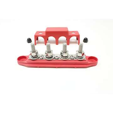 4 Post Power Distribution Block Bus Bar with Cover - Made in The USA - 250 Amp Rating - Marine, Automotive, and Solar Wiring (5/16" - Red)