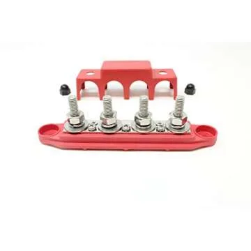 4 Post Power Distribution Block Bus Bar with Cover - Made in The USA - 250 Amp Rating - Marine, Automotive, and Solar Wiring (5/16" - Red)