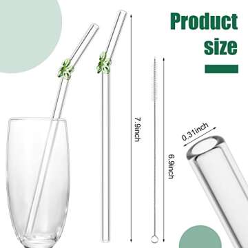 8 Pcs Reusable Glass Straws with Flower Butterfly Glass Clear Shatter Resistant Bent Colorful Floral...