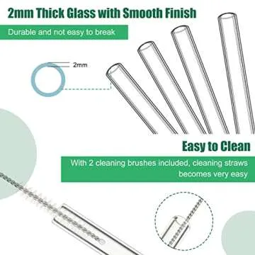 8 Pcs Reusable Glass Straws with Flower Butterfly Glass Clear Shatter Resistant Bent Colorful Floral Cute Reusable Straws with 2 Pcs Brush for Party Drink Cocktail