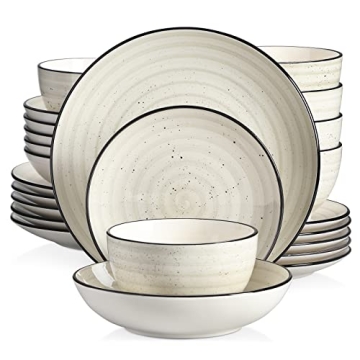 vancasso Stoneware Dinnerware Sets 24 Pieces Bonbon Beige Dinner Set, Plates and Bowls Sets with Din...