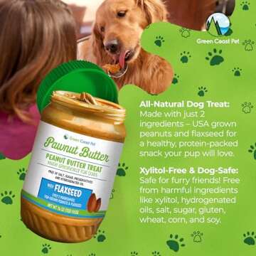 Green Coast Pet All-Natural Pawnut Butter for Dogs | Made in USA | Peanut & Flaxseed Blend