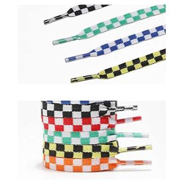 Juipniss Fashion Sneaker Shoe Laces Colors Checkered Grid Flat Printing Shoelaces