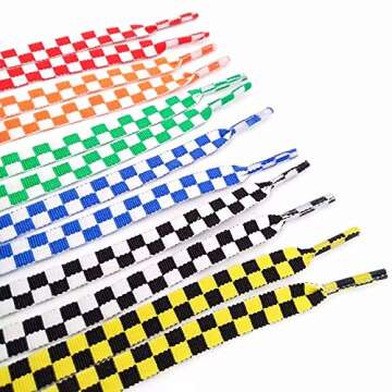 Juipniss Fashion Sneaker Shoe Laces Colors Checkered Grid Flat Printing Shoelaces